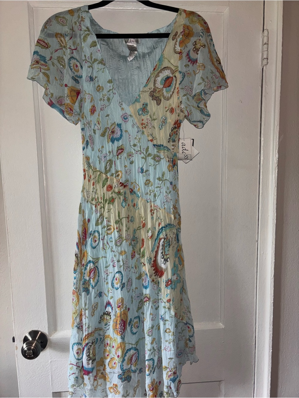 NWT Y2K Deadstock Flow Dress Midi VNeck Fairy Patchwork Boho Floral Whimsy 16